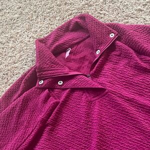 Vively Magenta Pink Quilted Textured Quarter Zip Pullover Sweatshirt Womens 1X